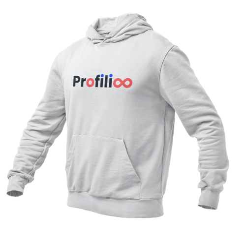 Illustrasjonsbilde hettegenser trykt med Profilioo logo på brystet